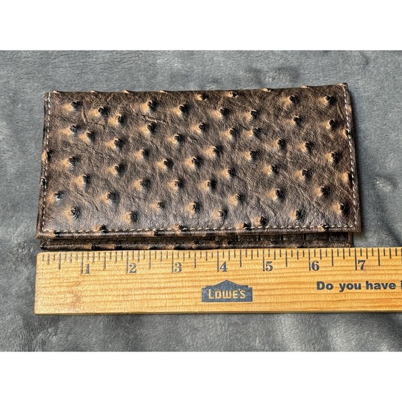 Ostrich Skin Wallet Mens Brown Bifold Checkbook Credit Card Holder Western - Picture 6 of 7